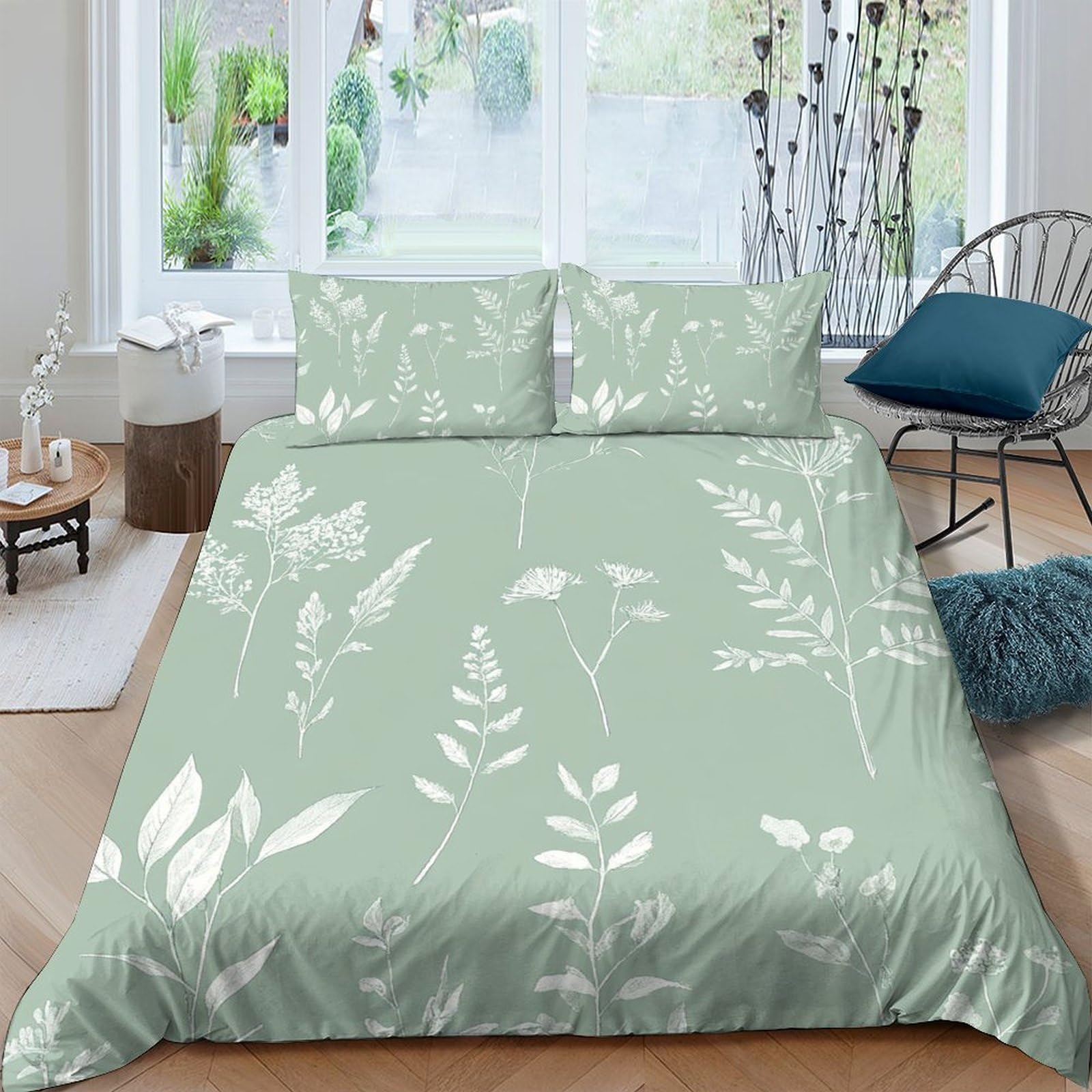 Ctjqhvkz Style-9 3D Printed Botanical Green Fitted Sheet Microfiber Soft Leaf Pattern Bed Cover For Bedroom Guestroom Decor Single（135X200cm）