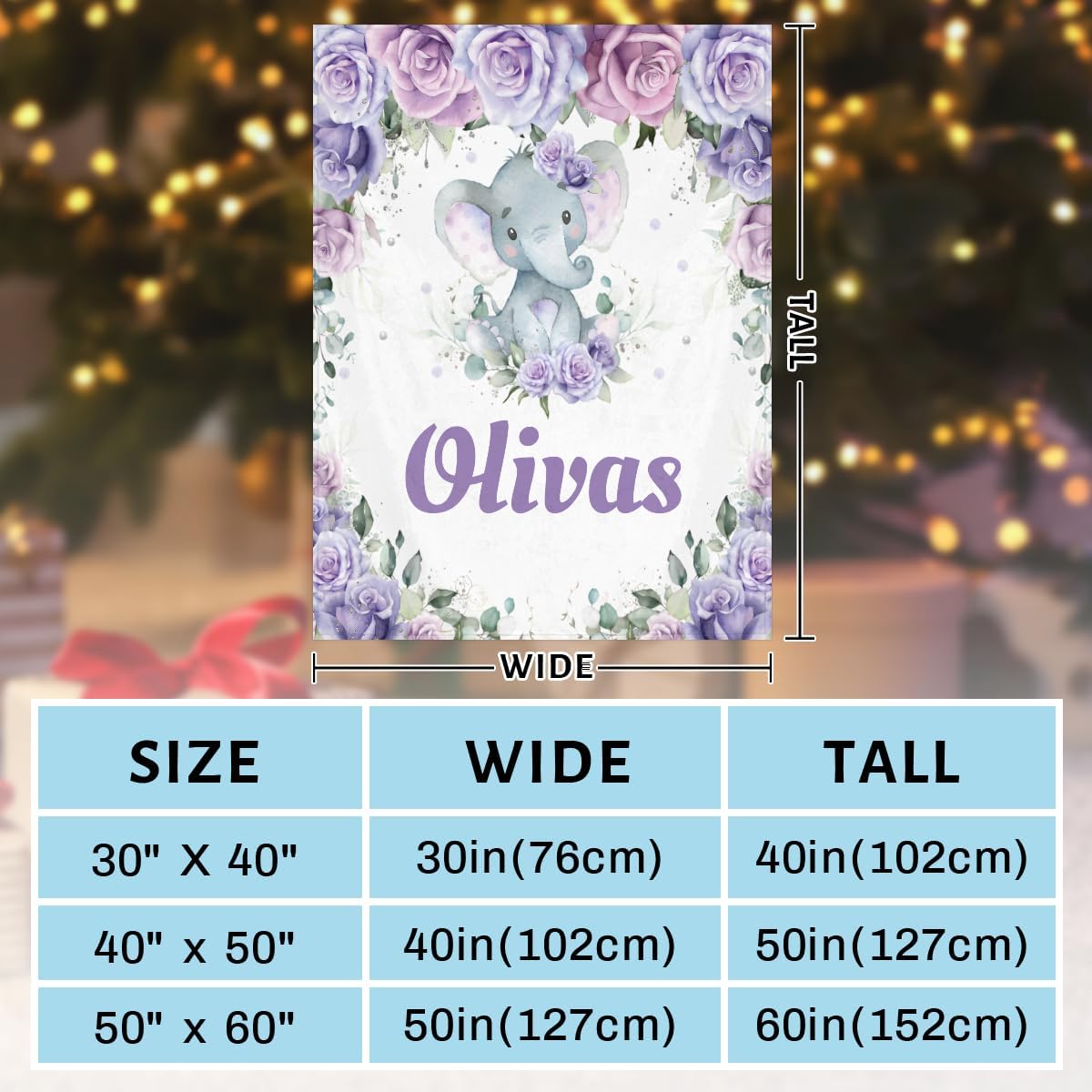 Personalized Baby Blankets for Girls Boys, Custom Baby Blanket with Name Swaddle Toddler Fleece Blanket Personalized Gift Purple Floral Elephant