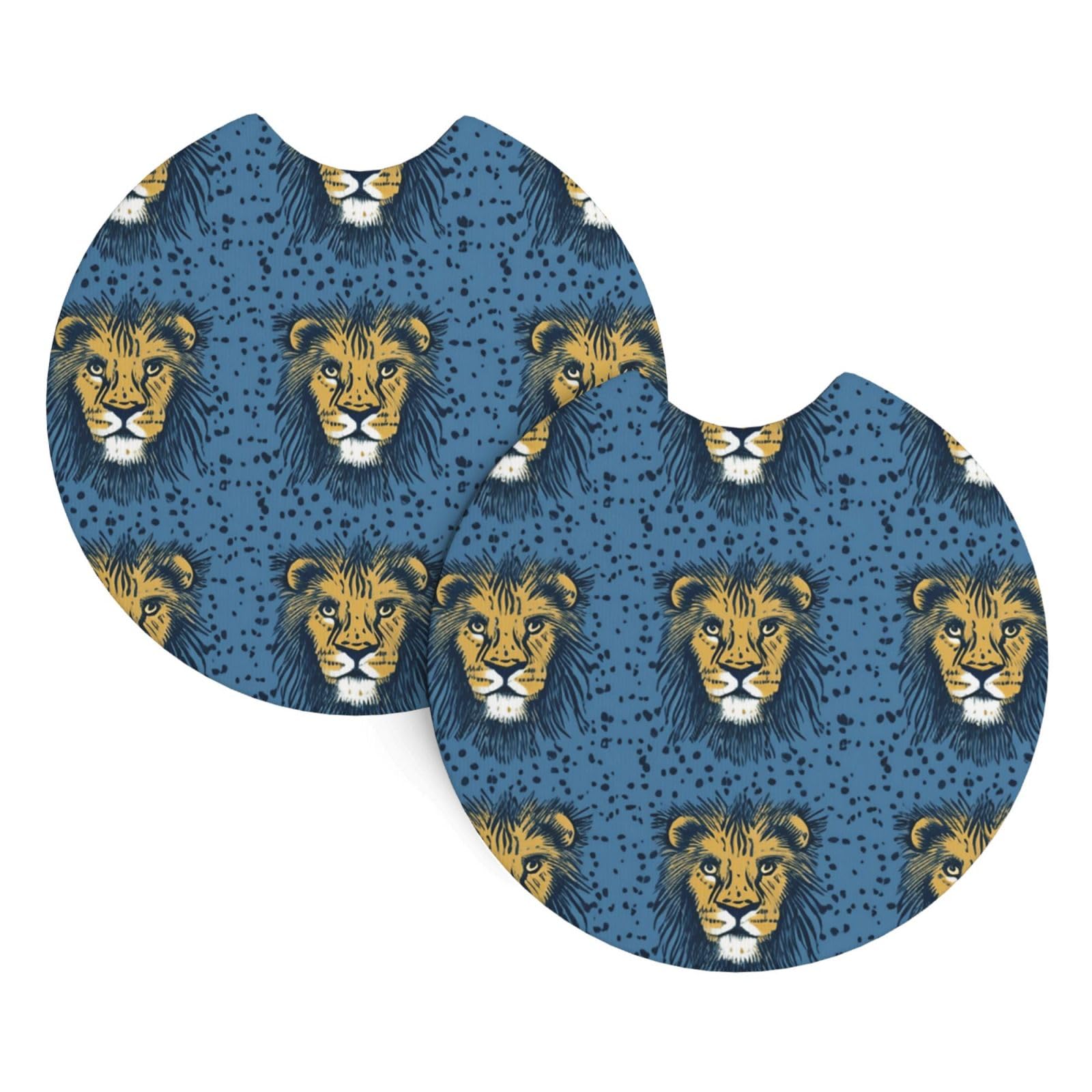 2 Pack Car Coaster for Cup Holders Lion Lions Head Lion Kids Blue Car Cup Coaster 2.7" Neoprene Non-Slip Automotive Cup Mat Universal Auto Car Interior Accessories for Women Men Cup Pad