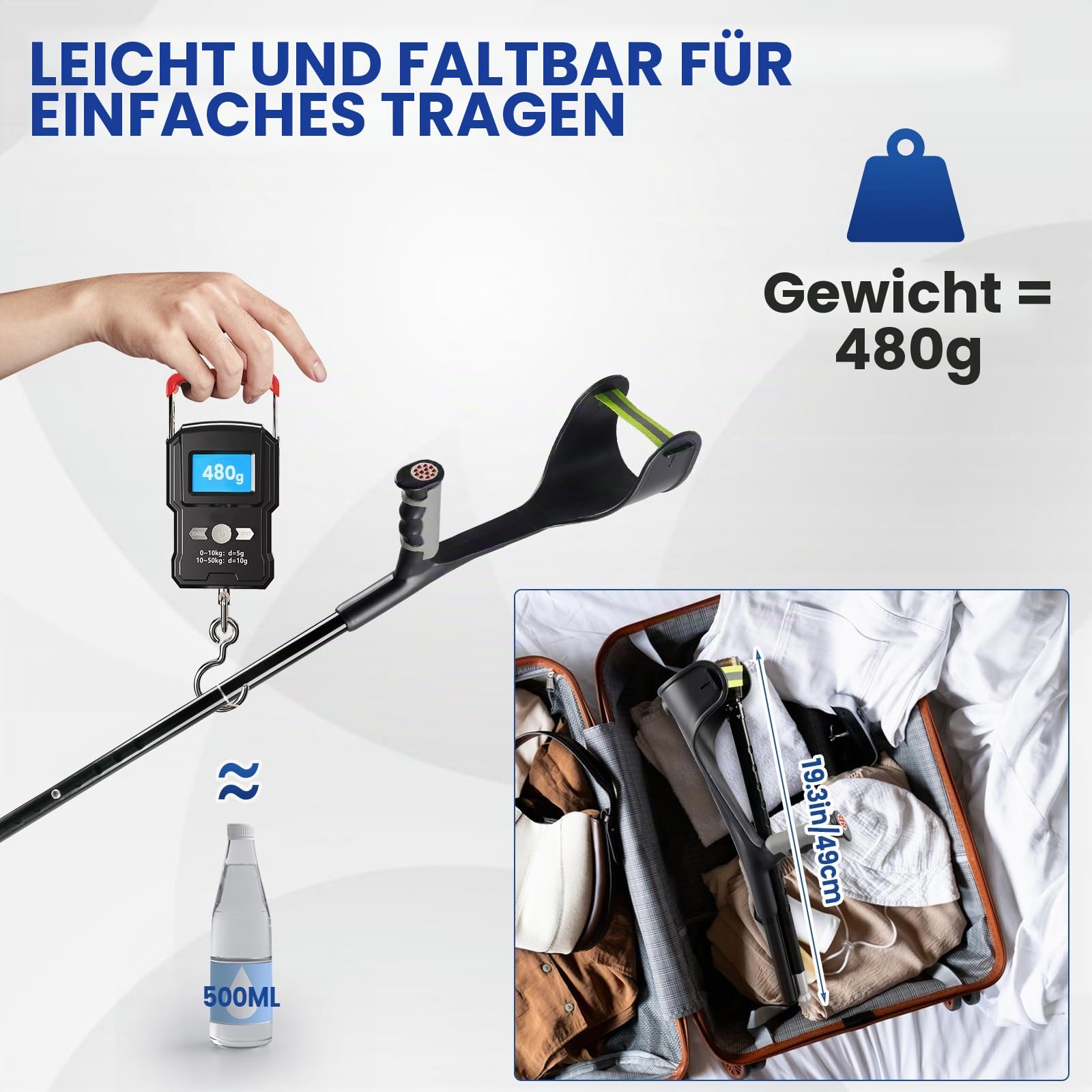 1 Paar klappbare Krücken aus Aluminiumlegierung, leicht, höhenverstellbar, Ellenbogen-Krücken, Gehhilfen für Erwachsene, Unterarm-Krücken, faltbare Krücke