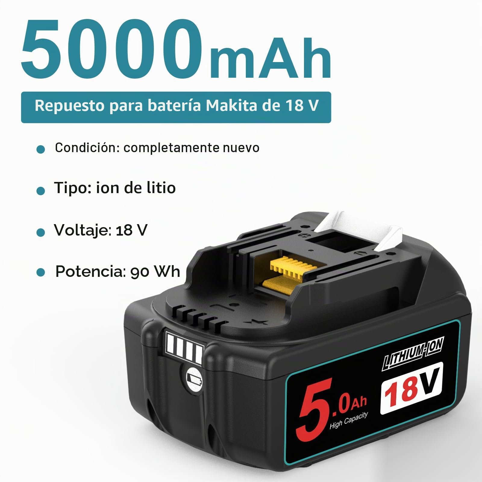 Repuesto para Makita Batería 18V Compatible para Makita Batería BL1860B BL1860 BL1850B BL1850 BL1840B BL1840 BL1830B BL1820 BL1815 BL1825 BL1835 BL1845 194205-3 194309-1 LXT-400 (Negro)