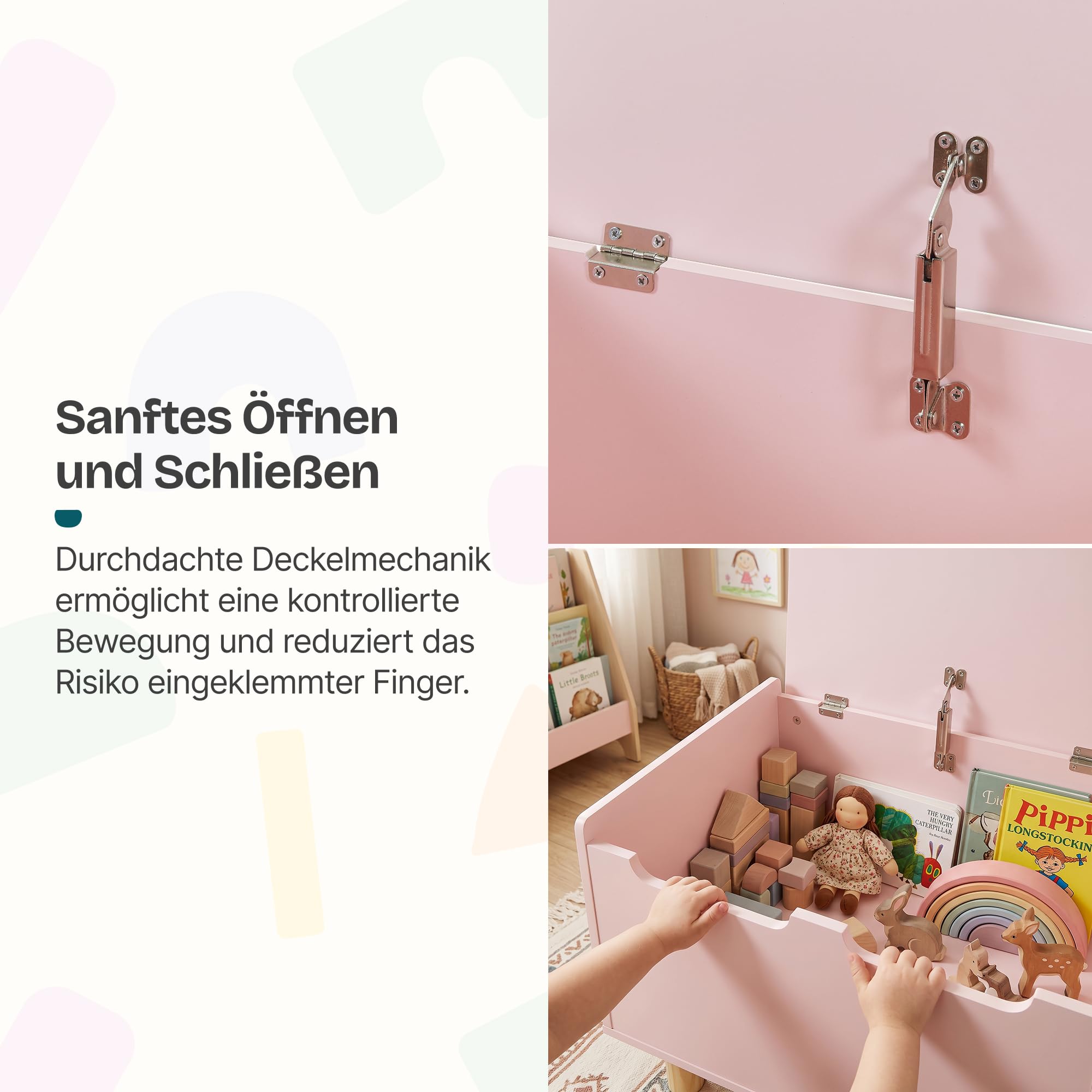 [en.casa] Spielzeugkiste mit Deckel Virer Kuscheltier Aufbewahrung Kinderzimmer Truhe Spielzeugbox 60 x 40 x 45 cm Aufbewahrungsbox Holzbeine Rosa