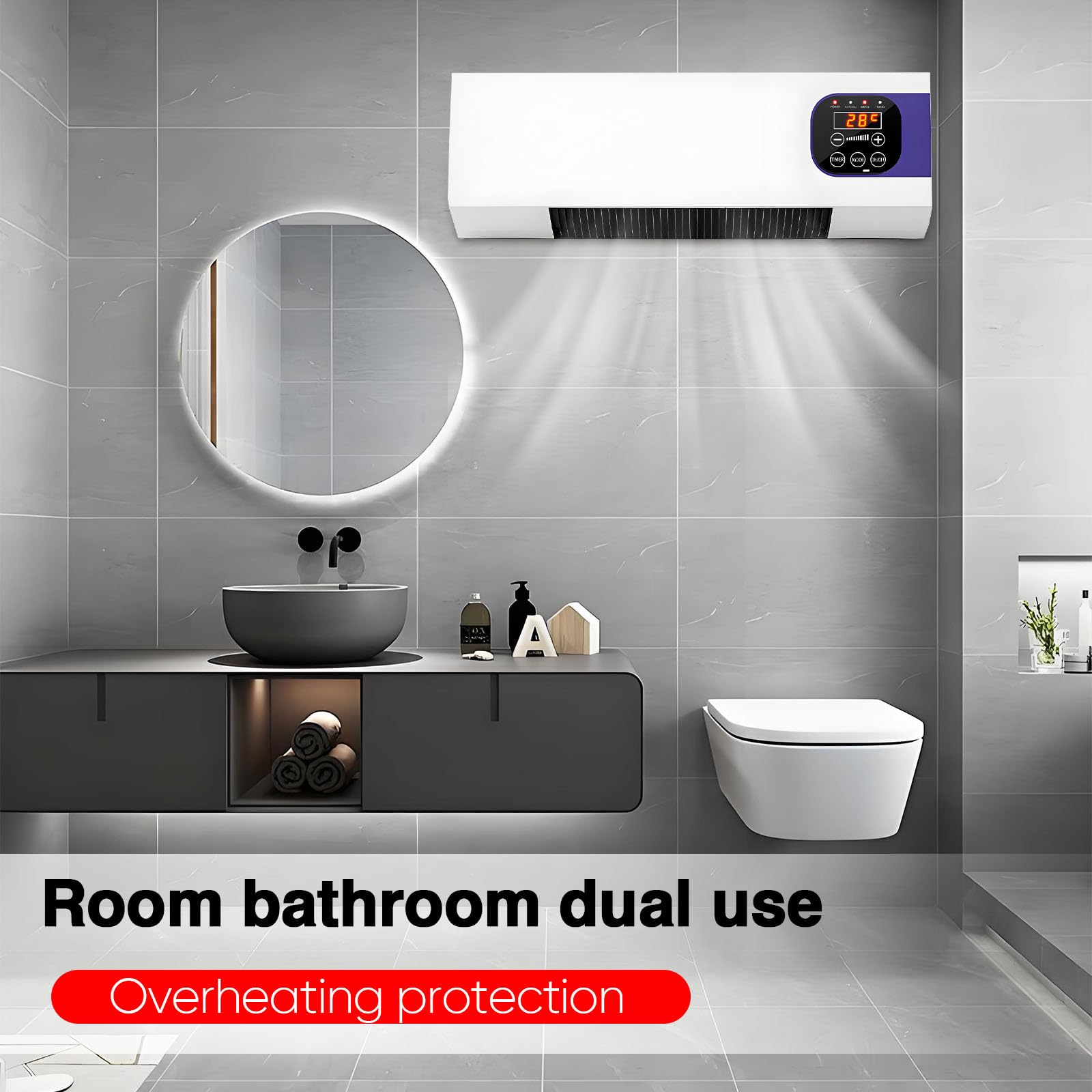 Ventilador De Pared Con Control Remoto,Portátil Climafy con Control Remoto,Aire Acondicionado De Pared Reversible Split,Sin Unidad Exterior,Temperatura Constante Inteligente, Para Hogar O Oficina (D)