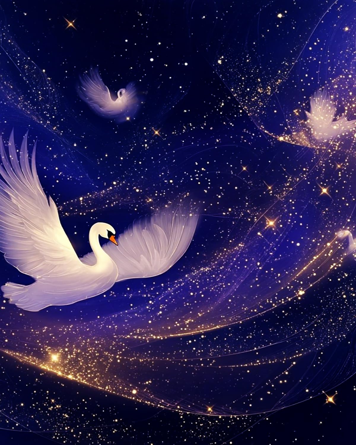 Liubaishi Blue, White, Gold Paint By Numbers For Adults, Galaxy Swan, 40X50 Cm Acrylic Canvas Kit With Brushes