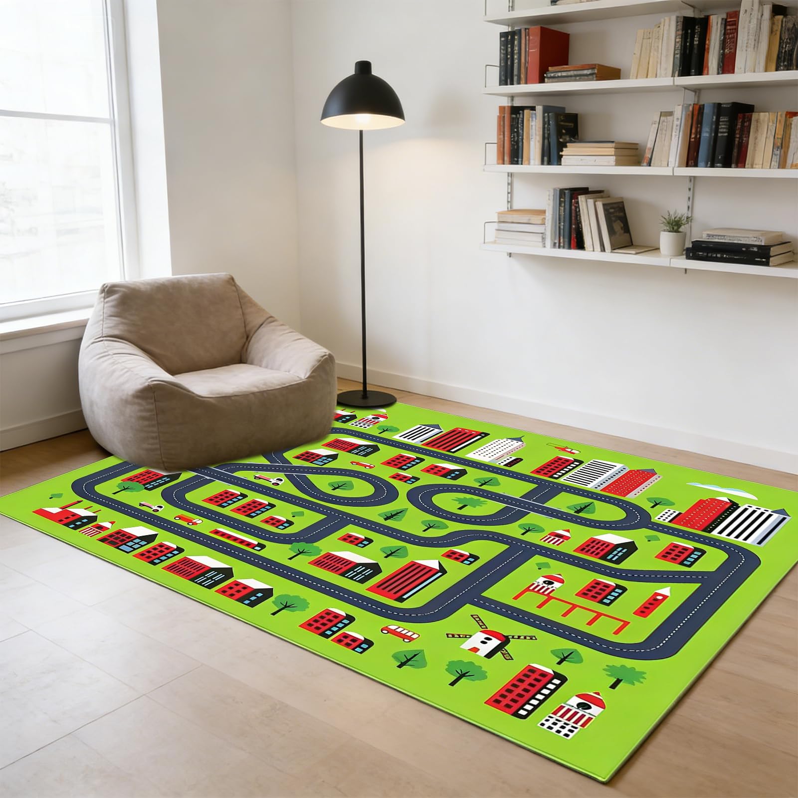 PORFOYO Tappeto Gioco,80 * 120 CM Tappetino Da Gioco,Tappeto Macchinine,Tappeto Stradale,Tappeto Da Gioco Pieghevole Per Decorare Una Sala Giochi O Una Camera Da Letto,Antiscivolo, Resistente,Verde