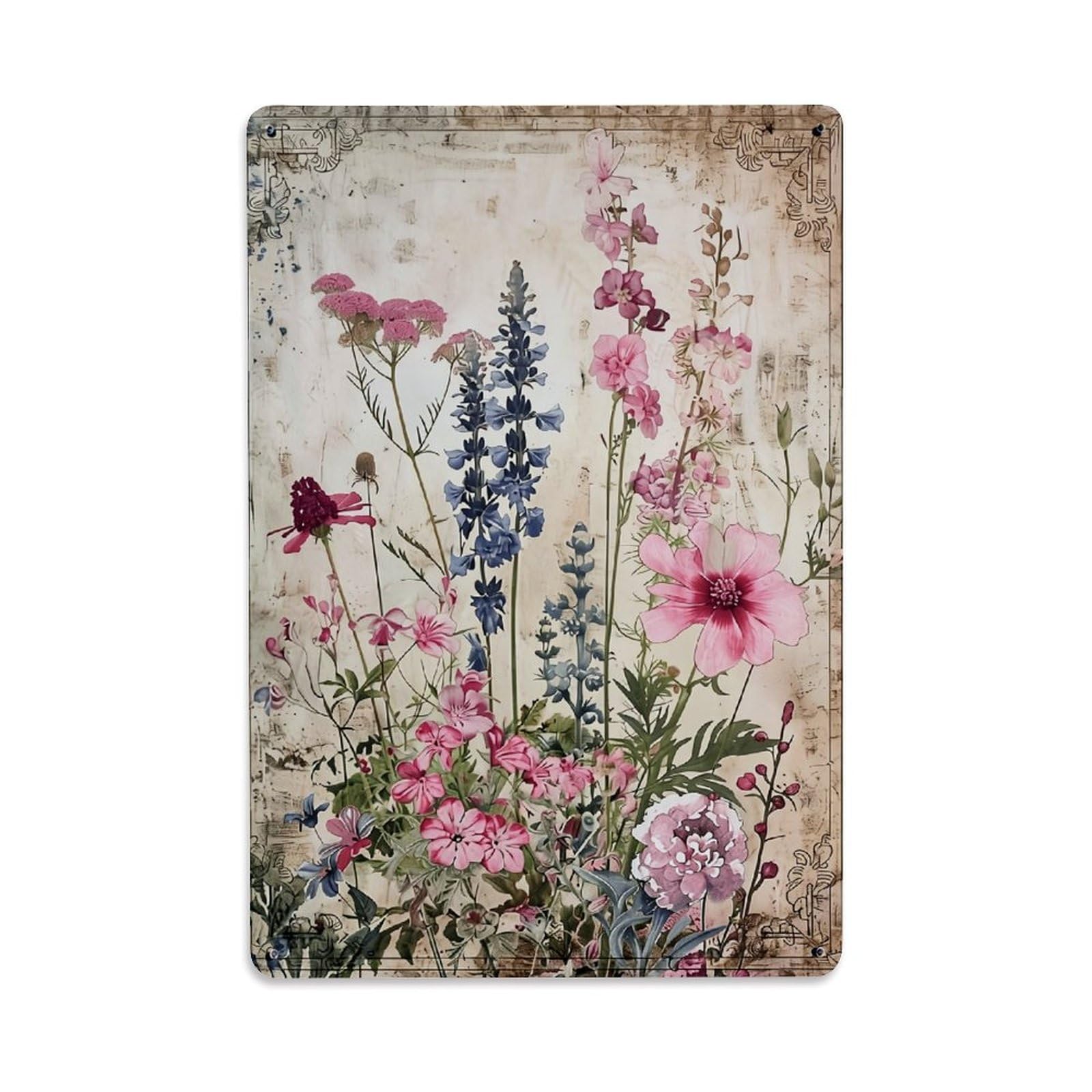 Jdfenggu Vintage Floral Botanical Illustration Print Retro Metal Tin Sign, Metal Poster For Bar, Home, Man Cave, Kitchen, Laundry Room Art Decor 8X12 Inch