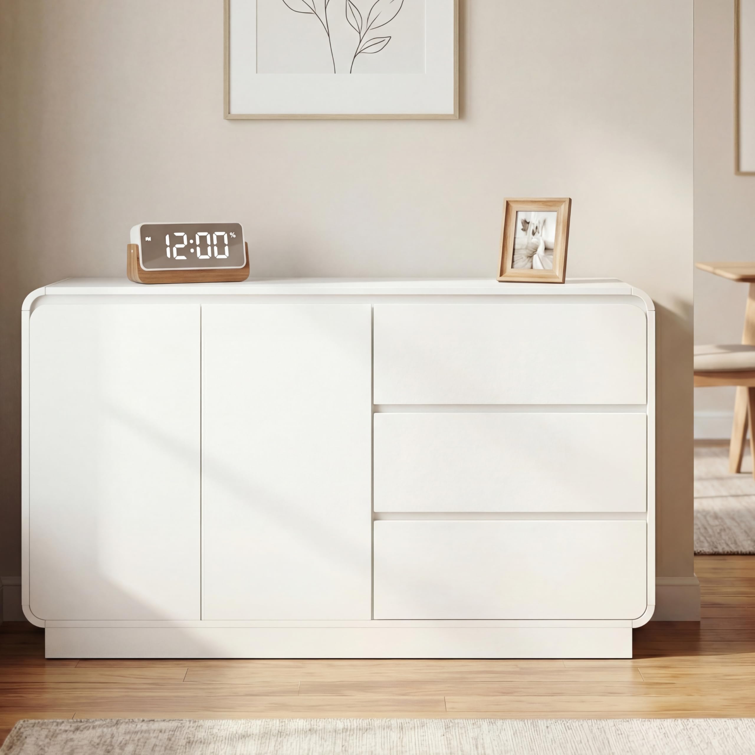 Photo 1 of ***FACTORY SEALED*** Merax Modern Buffet Cabinet with Storage, 55.12" Sideboard with 3 Drawers & 2 Doors, High Capacity Versatile Multi-Space Entryway Table for Dining Room, Living Room, Entryway, White