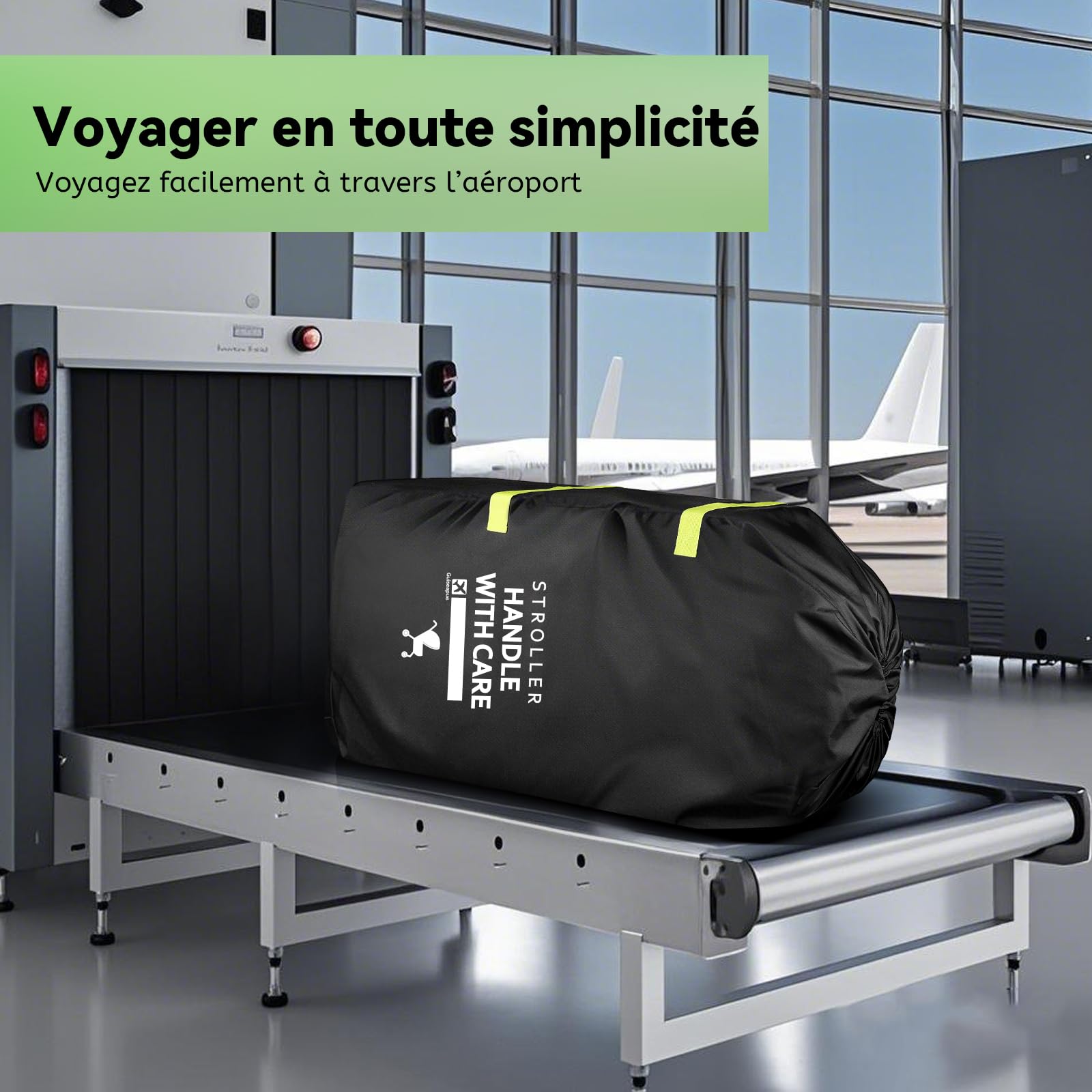 Sac de Voyage pour Poussette Avion, Grand Housse Protection Poussette Vol, Noir