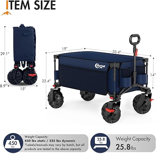 Miniatura 15 de PORTAL Carros plegables plegables de playa, resistentes con ruedas todo terreno para exteriores, campamento, jardín, compras, comestibles, plegable