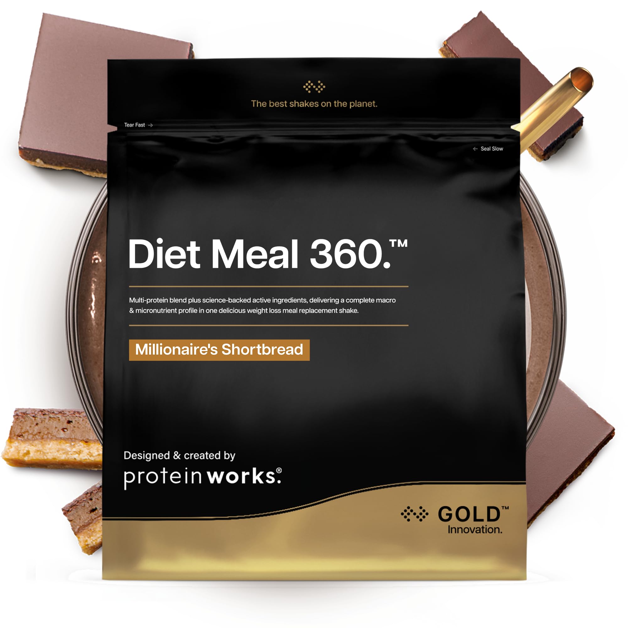 Protein Works | Diet Meal 360 - GOLD Innovation, Diet Meal Replacement Shake, Supports Weight Loss, 24 Vitamins & Minerals, Added Flaxseed, Inulin, Omega 3, Millionaire's Shortbread, 14 Meals, 1kg
