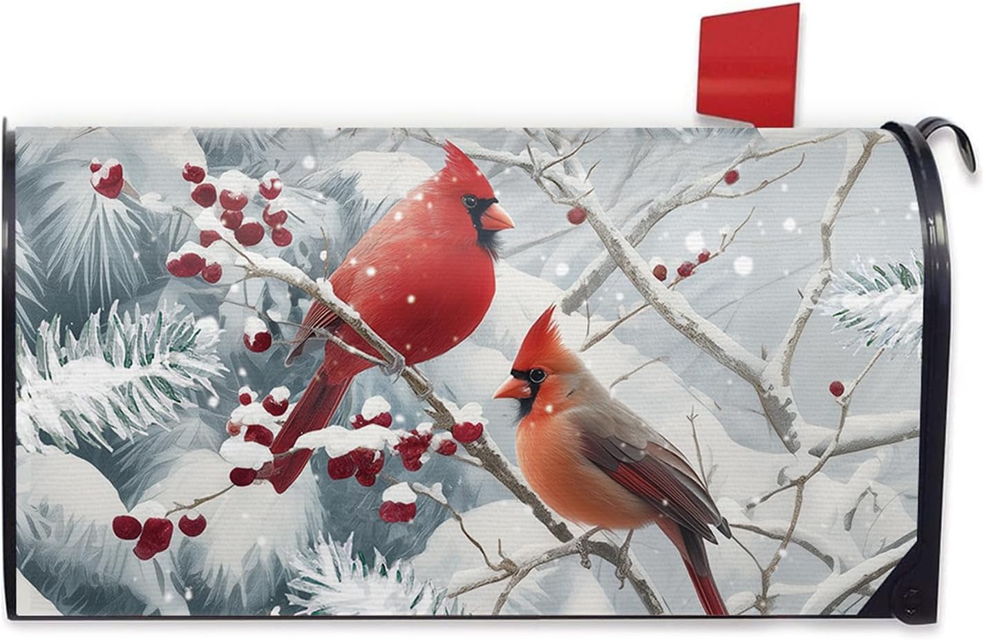 Winter Cardinal Mailbox Cover Magnetic Standard Size 20.5" x 18", Snowy Red Birds Berry Branch Decorative Post Letter Box Wrap Decor, Christmas Seasonal Garden Yard Outdoor Decoration