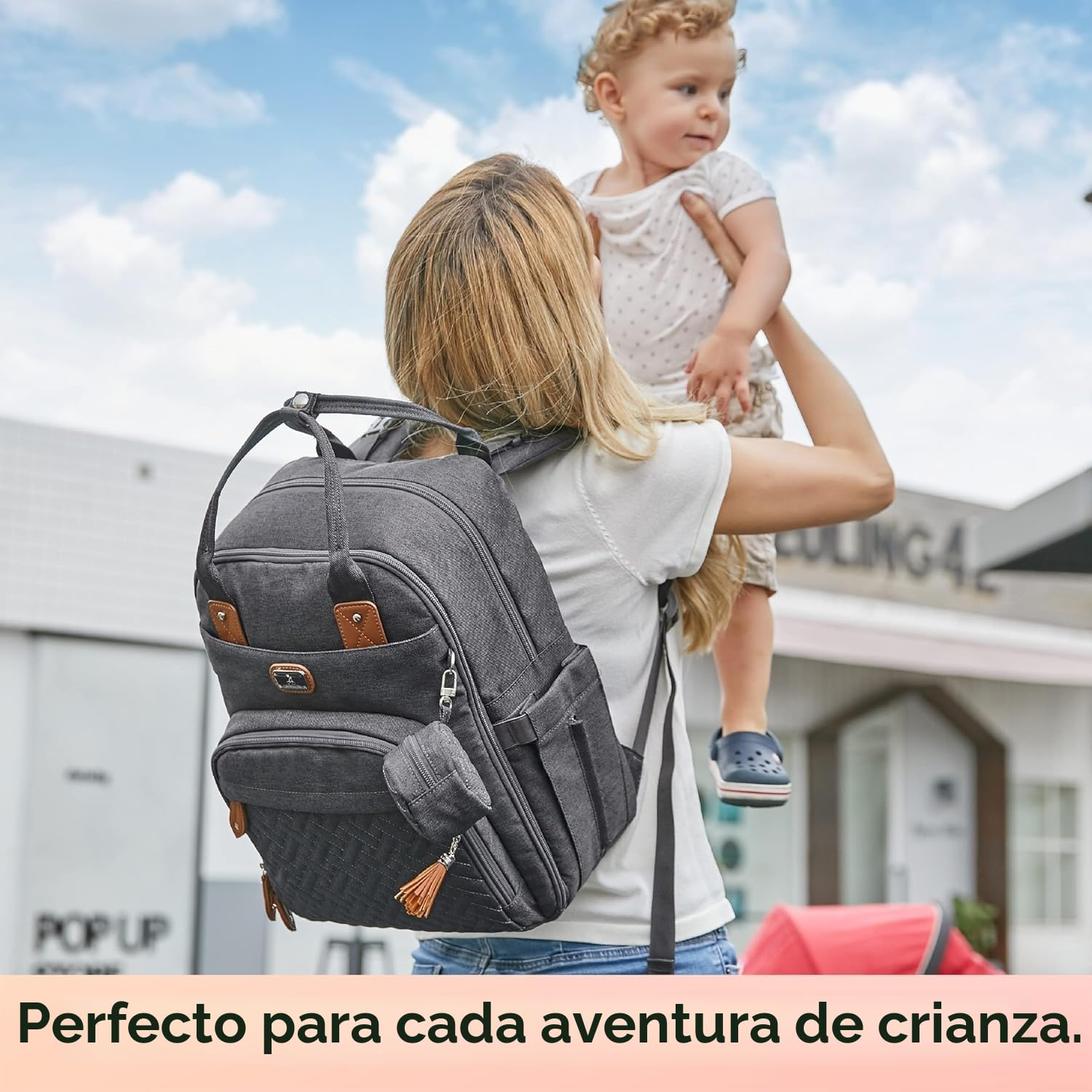 Dikaslon Mochila Cambiador, Mochila Pañalera Grande Bolsas Multifuncionales para Bebés con Cambiador Portátil, Portachupete y Correas para el Cochecito, para Mamá y Papá