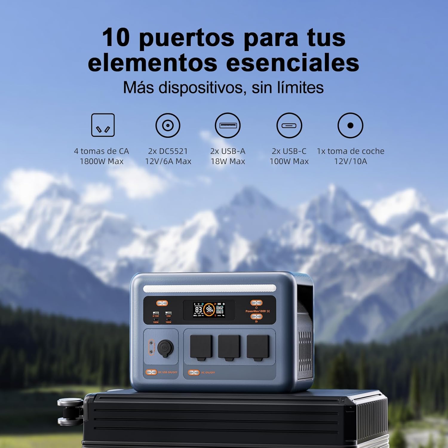 PowerMax 3600PE Estación de Energía Portátil 3600W Solar con 2 Panel 500W | Generador Solar 2016Wh, Batería LiFePO4, Carga Rápida 80% en 45min, APP, Power Station para Camping, Caravana, Emergencias
