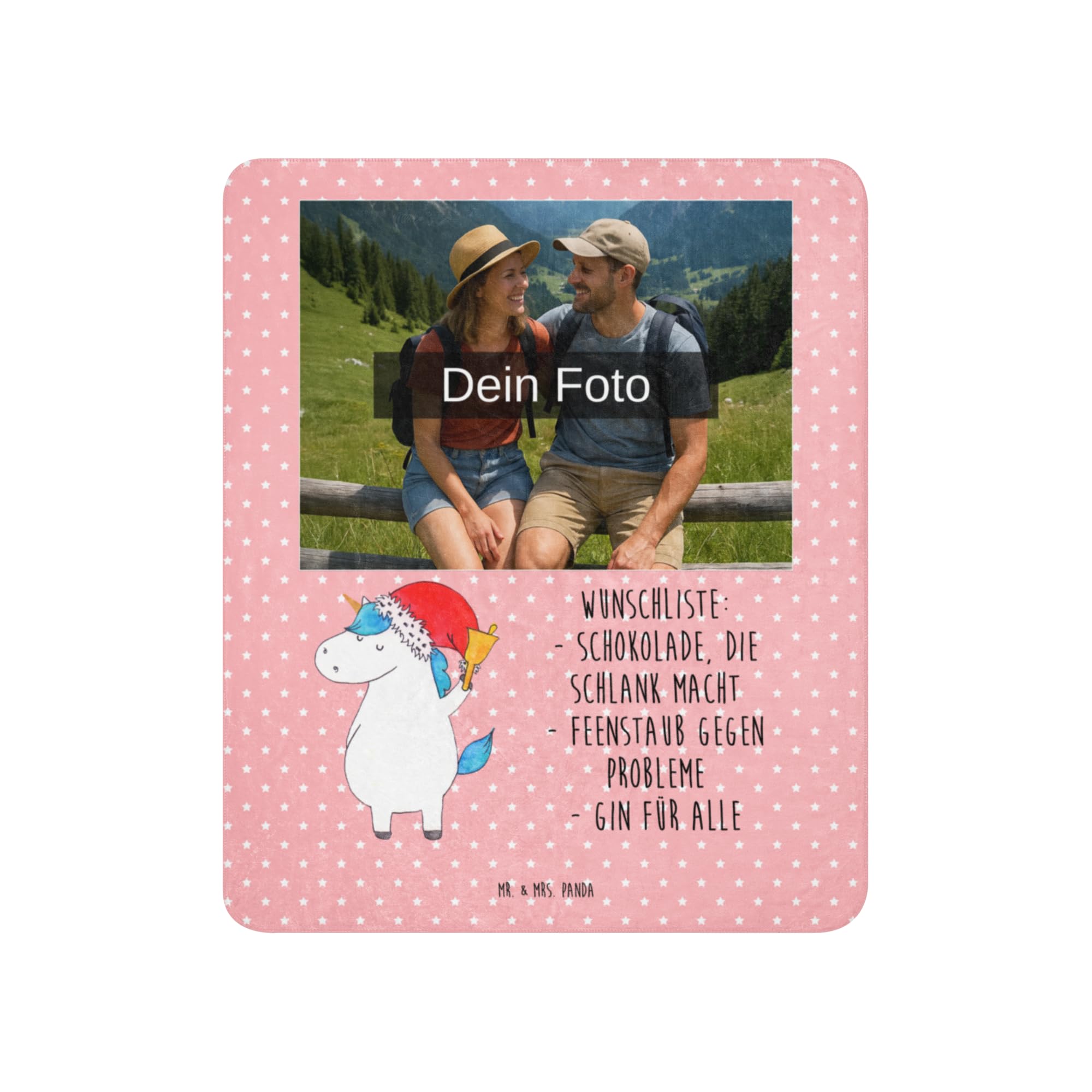 Mr. & Mrs. Panda Sherpa Foto Kuscheldecke Einhorn Weihnachtsmann 130 x 155 cm - Geschenk, Unicorn, Einhörner, Nikolaus, Weihnachten, Gin, Schokolade
