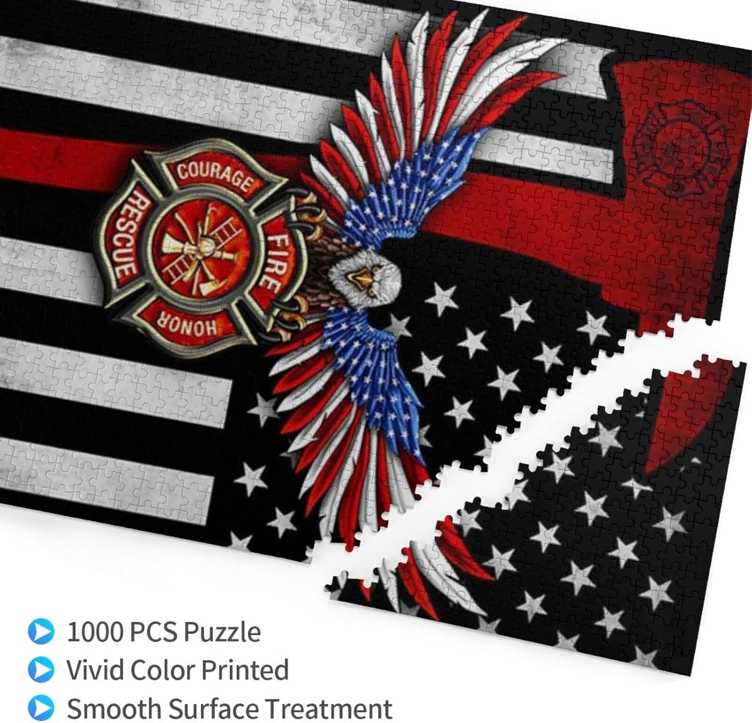 Firefighter The Thin Red Line American Eagle Jigsaw Puzzles for Adults 1000 Piece Puzzles for Adults and Children Wooden Educational Puzzles Gift Home Decoration