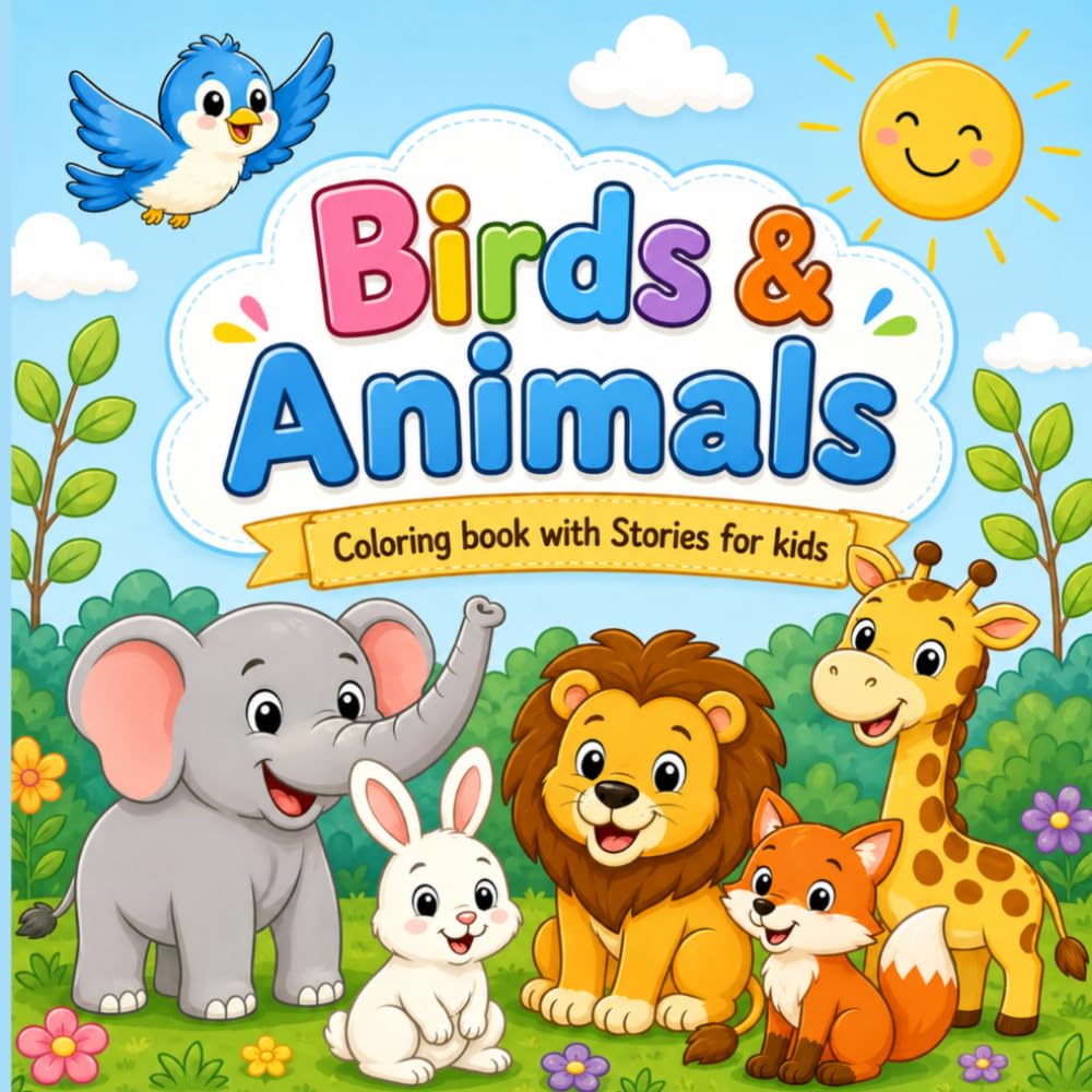 Birds & Animals Coloring Book With Stories For Kids: A Relaxing Story and Coloring Book Filled with Cute Animals and Happy Adventures (Story, Coloring Combo Books)
