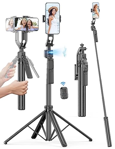 64'' Auto Face Tracking Tripod 360 Rotation with Stand, Handheld Stabilization, Aluminum Quadrapod Selfie Stick Phone Tripod with Remote Compatible with iPhone, Android for TikTok, Live Streaming