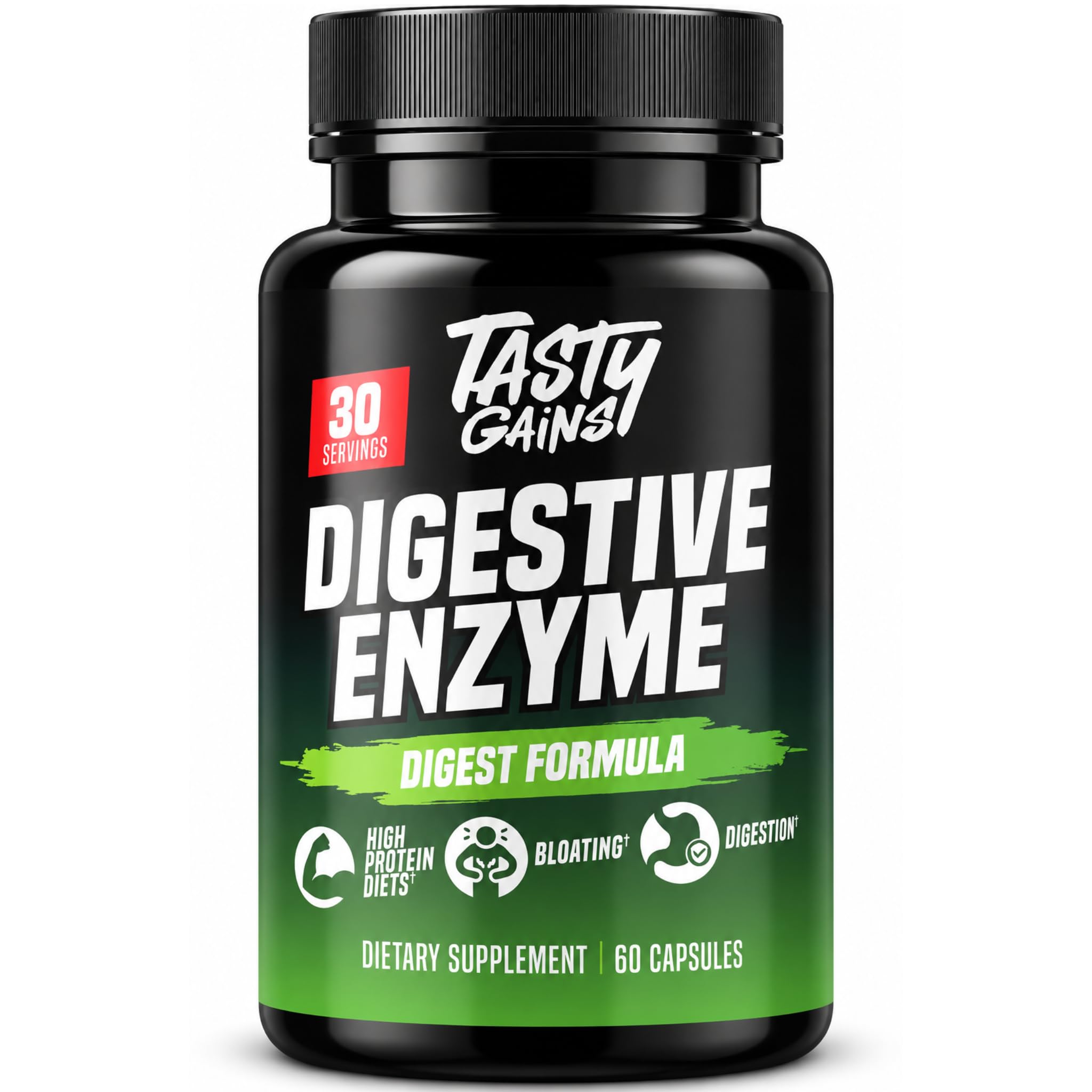 TASTY GAINS - Digestive Enzymes - Complete Digestive Enzymes Supplement for Gut Health, Bloating Relief for Men and Women - Food Discomfort Relief & Debloat (60 Capsules)