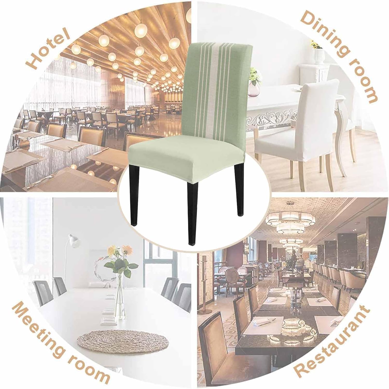 Sage Green Beige Striped Dining Chair Cover Set of 6,Stretch Protectors Slipcover,Farmhouse Retro Lines Modern Spandex Kitchen Chair Seat Back Cushion Slip Cover for Dining Room,Party,Hotel,Ceremony