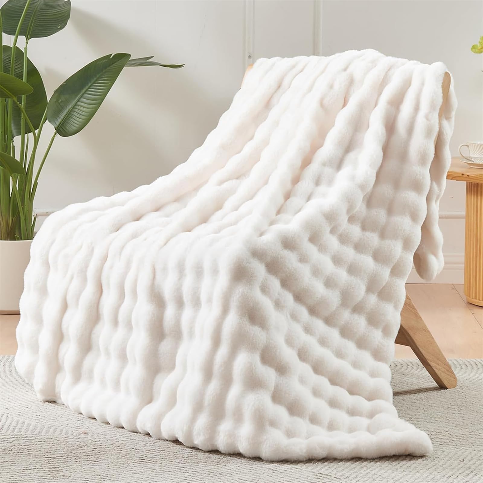 Sponsored Ad – LINGKY Faux Rabbit Fur Throw Blanket, Reversible Fuzzy Warm Cozy Large Fluffy Blanket for Bed Sofa Couch Home Decor, 100x160cm, Cream White