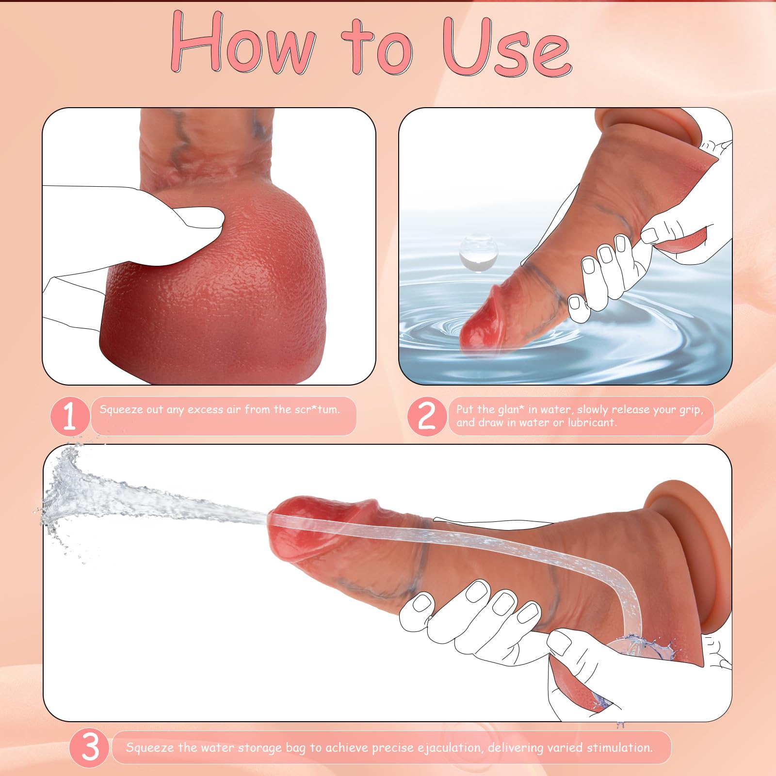 6.9" Real Squirt Dildo Movable Foreskin Silicone Strap-On Strong Suction Adult Toy Beginners
