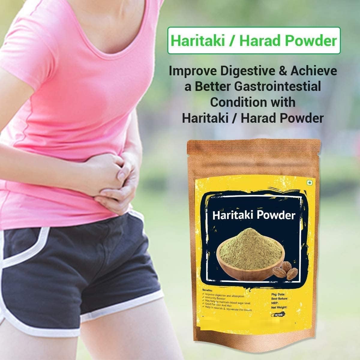 RUVA Haritaki Poudre biologique – 400 g/m² | Poudre Harde 100 % pure | Kadukkai | Harad | Poudre de noix d'encre pour les cernes, le visage, la peau et une digestion saine