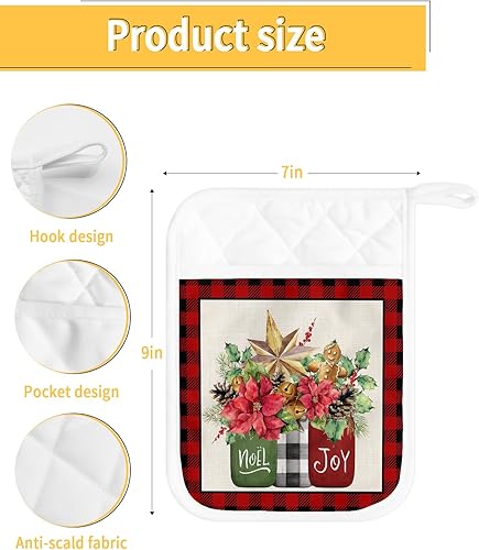 Miniatura 3 de Juego de 5 agarraderas de tela de toalla de Navidad para cocina, antideslizante y aislante de calor, juego de agarraderas de tela de toalla con