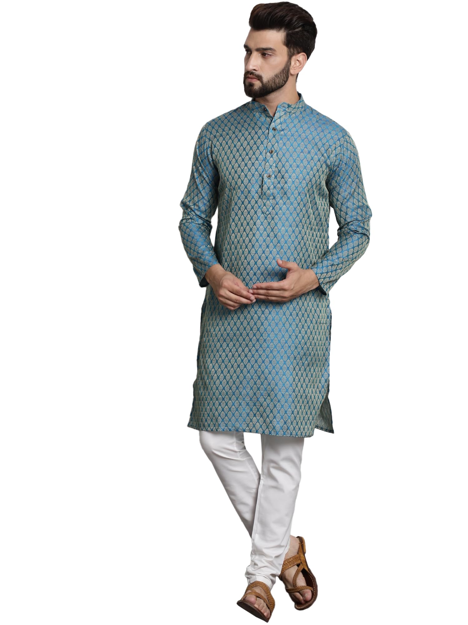 SOJANYA(Since 1958 Men’s Silk Blend Paisley Design Kurta & Off-White Churidar Pyjama Set