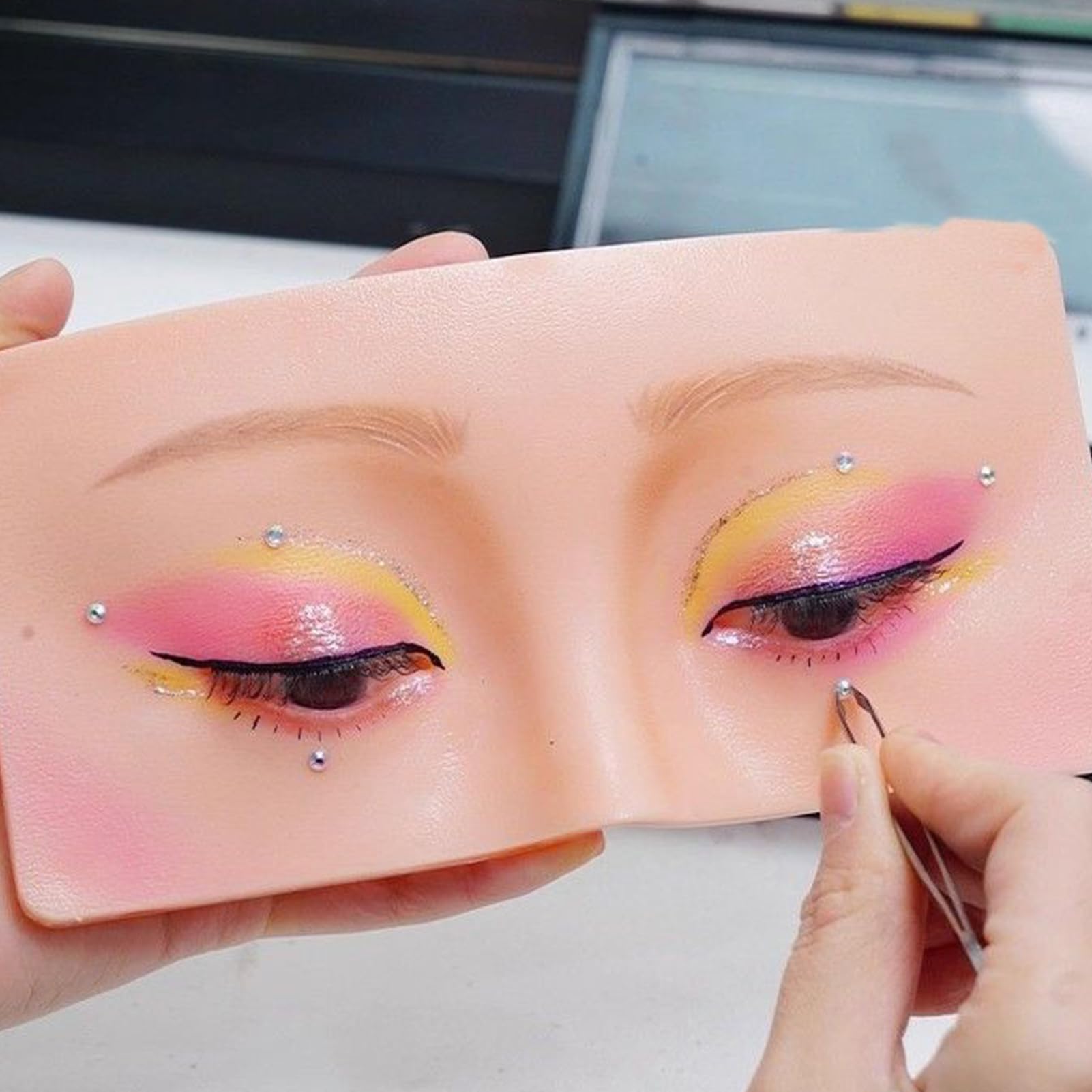 Générique Visage de Mannequin de Maquillage,Aide au Maquillage en Silicone Réutilisable - Planche d'Entraînement pour Yeux - pour Extensions De Cils Fard À Paupières Sourcils