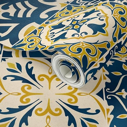 Miniatura 2 de Spoonflower Papel tapiz autoadhesivo de 12 x 2 pies, azulejos amarillos, limones, colcha italiana mediterránea, azulejos, siciliana, karge, papel