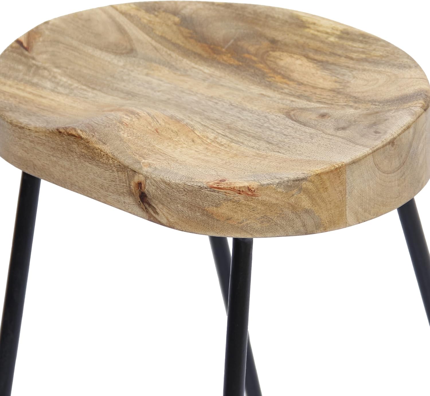 The Urban Port Ela 30-Inch Mango Wood Industrial Barstool, Saddle Seat, Iron Frame, Set of 2, Natural Brown and Black