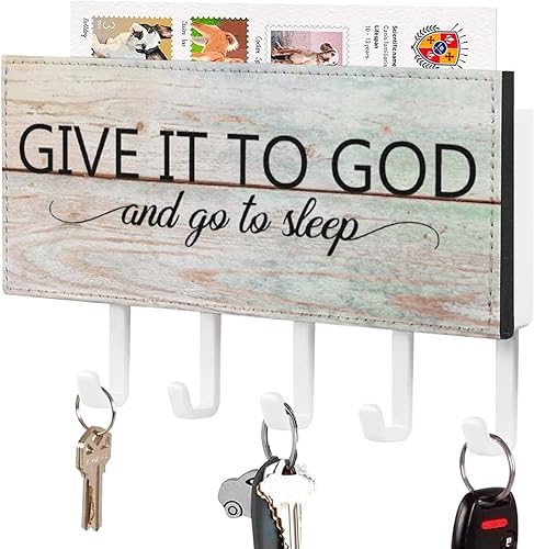 Soporte para llaves con texto en inglés "Give It to God and Go to Sleep", soporte para llaves de pared, versículo de la Biblia, organizador de