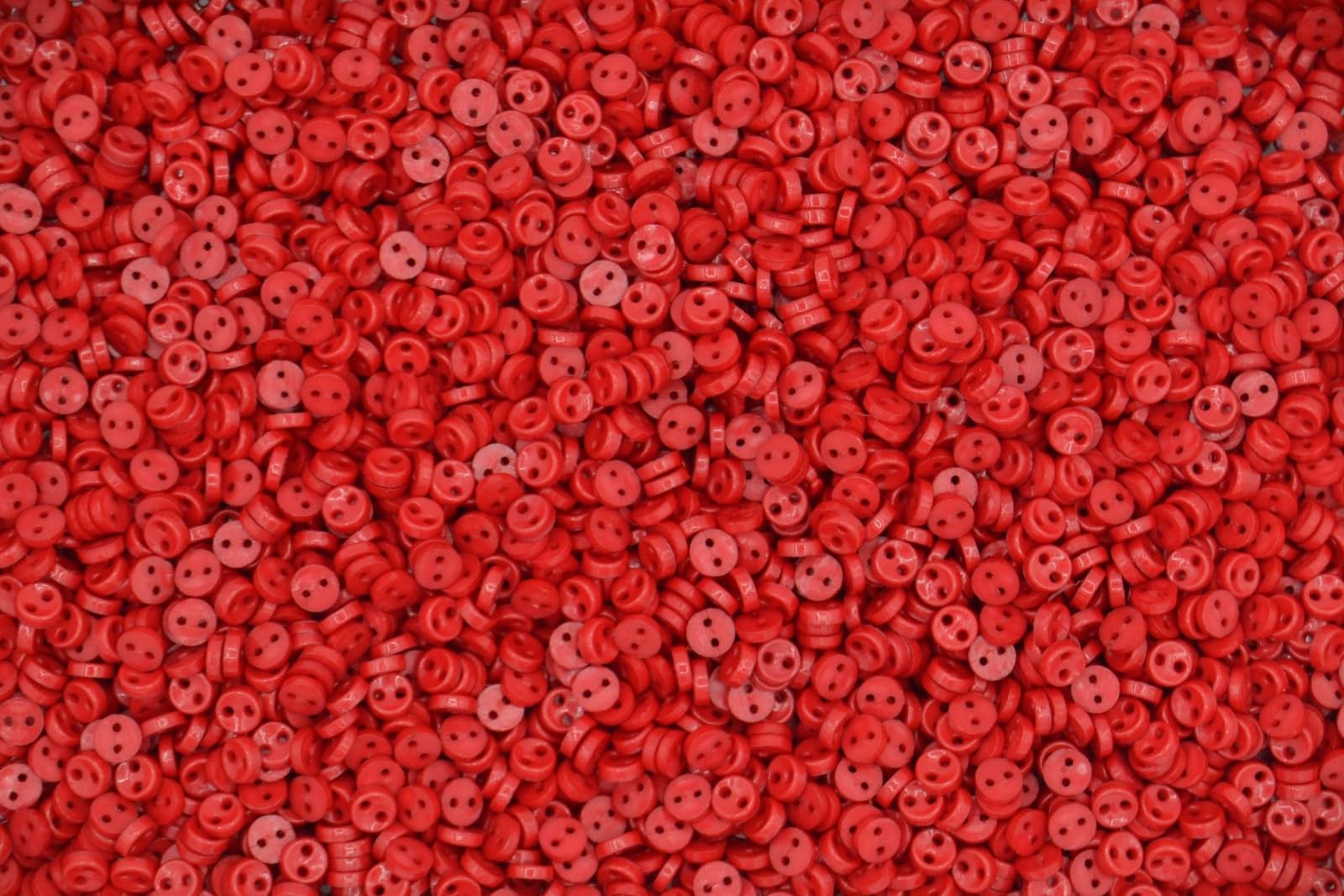celloexpress 5mm Red Circles Mini Doll Buttons for Dolls & Soft Toys Clothes - 5mm Assorted Round Colours & Designs (Pack of 200, Red Circles)