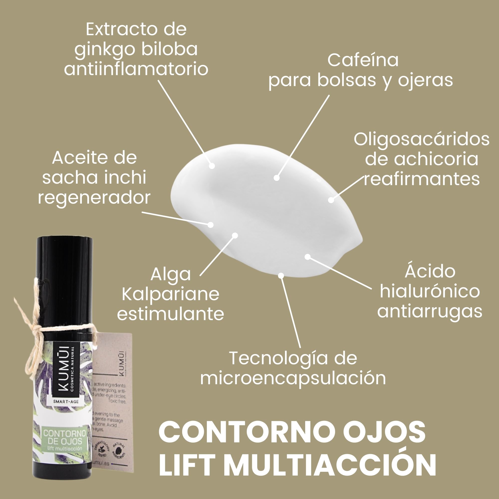 Kumui - Crema Contorno de Ojos Natural y Vegana Efecto Lifting Multiacción - Trata Patas de Gallo, Arrugas, Ojeras y Bolsas - Premio Internacional Best Eyecream Lifting - Ideal Piel Sensible - 17 ml