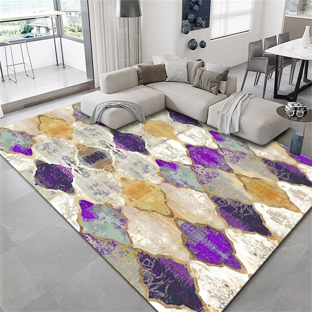 Tapis ados géométrique violet sur mesure résistant aux taches balcon terrasse
