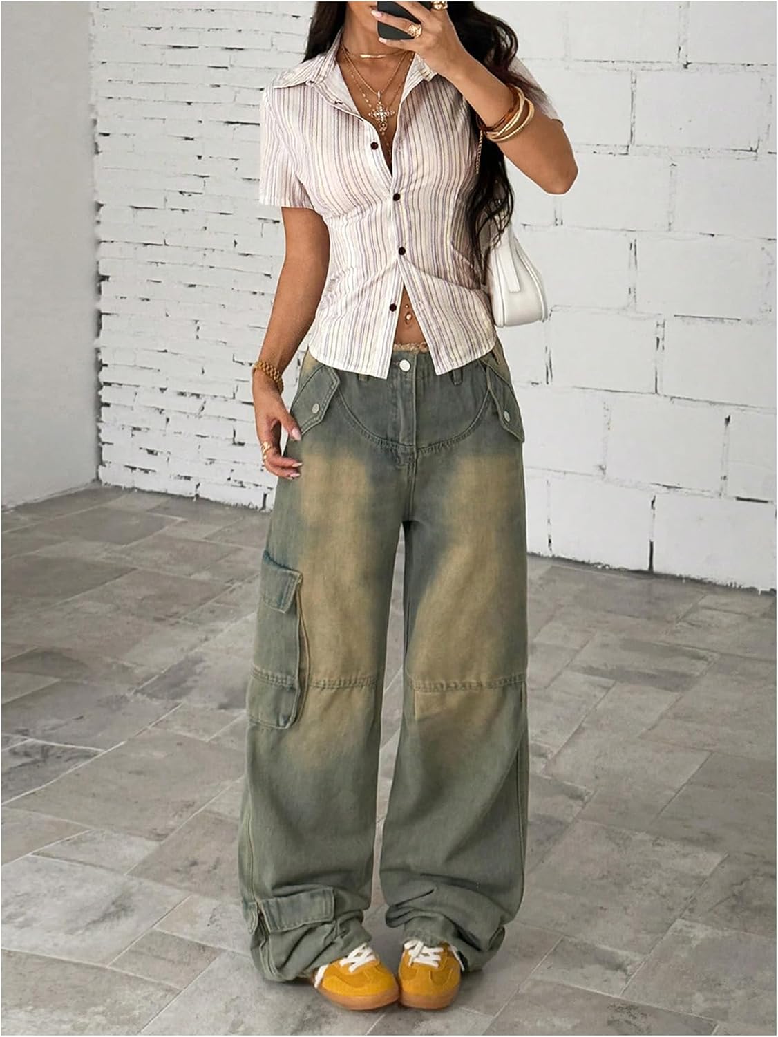 SweatyRocks Women's Striped Button Down Blouse Sexy Collar Short Sleeve Summer Shirt Tops - Image 5