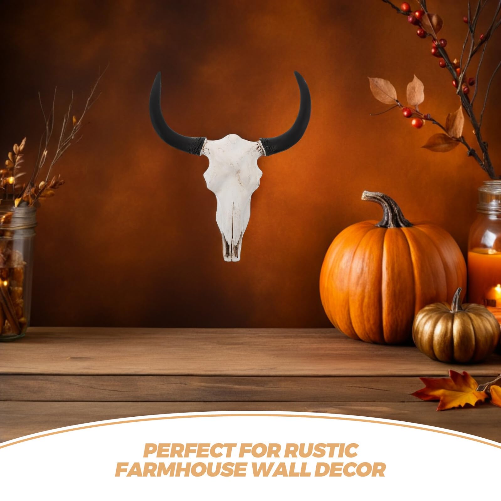 HOOTNEE Decorazione da Parete in Resina Corna Curve Teschio Gotico per Arredamento Rustico di Baita Stile Western o Caverna per Uomini per Tema Halloween