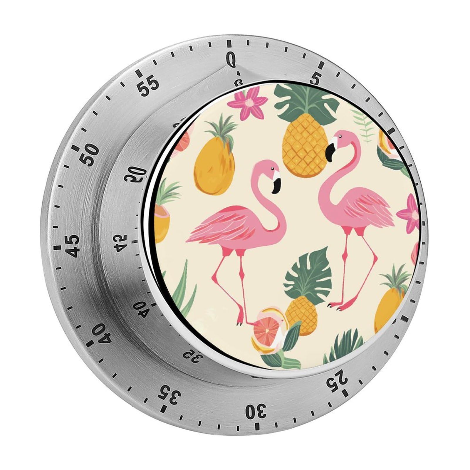 Flamingos and Pines Timer Desk Productivity Teacher Supplies Kitchen Magnetic Countdown Mechanical Timer for Cooking, Egg, Teacher, Exercise, Oven.