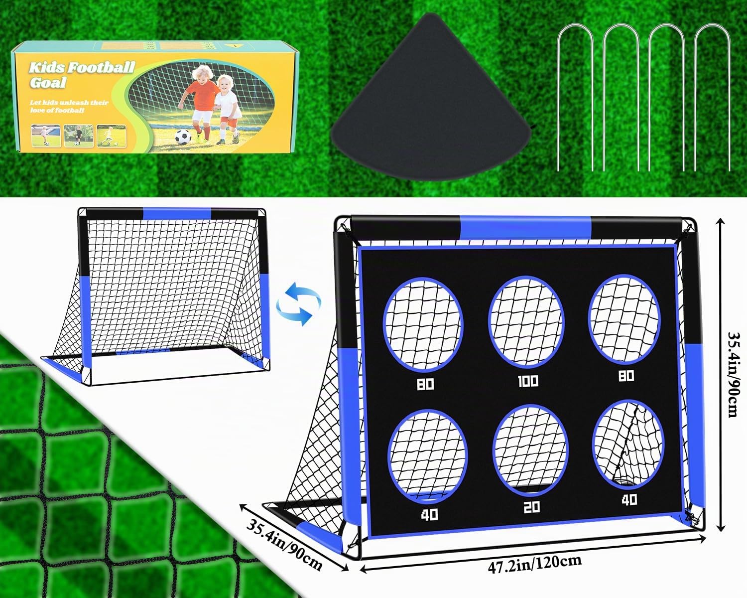 Porta da calcio 2 in 1 con parete con bersagli: porte da calcio pop-up per giardino, bambini e spazi aperti - Porta singola pieghevole con 6 bersagli, borsa per il trasporto per parco, spiaggia