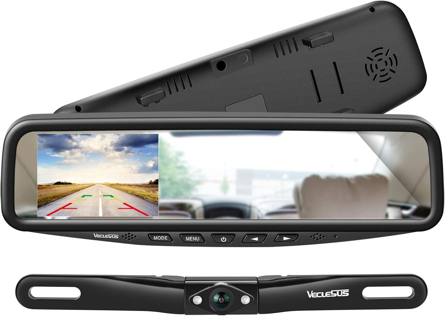VT1 1080P Wired Car Backup Camera Kit, Easy to Install for Continuous or Reversing Viewing, 4.3″ in-Mirror Clip-on Monitor with HD Backup Camera for Cars, Pickups, SUVs, Vans, Sedans, Trucks