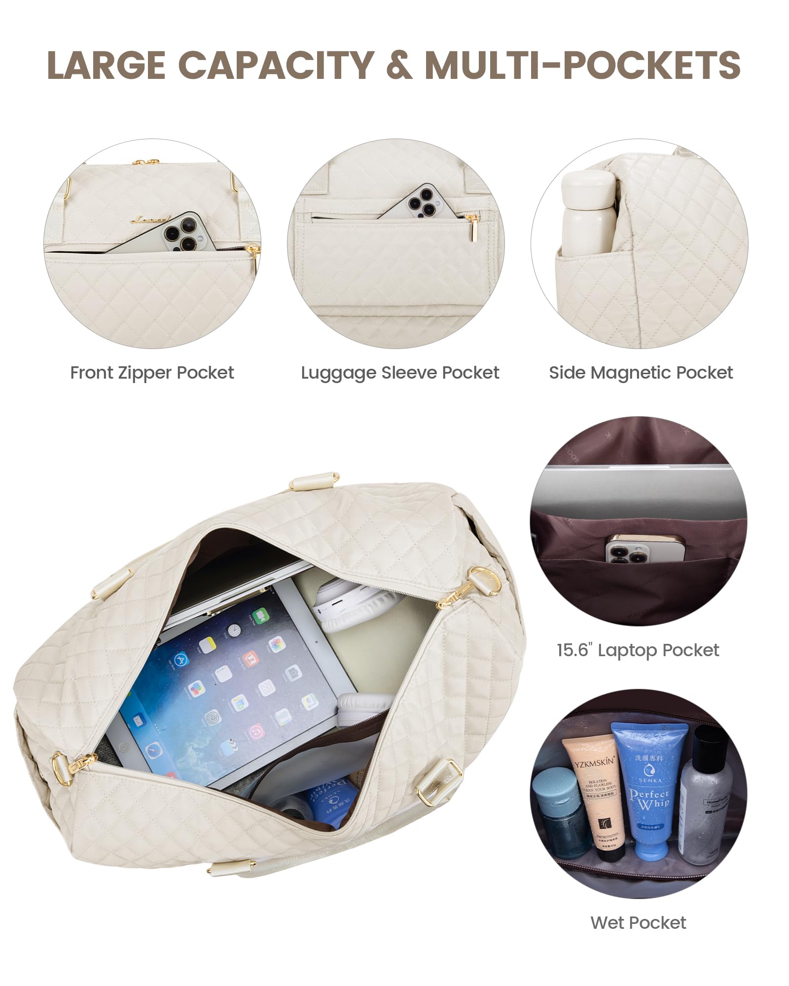 LOVEVOOK Travel Duffle Bag for Women, Weekender Overnight Bag with Shoe Compartment, Carry on Bag with Toiletry Bag, Gym Duffel Bag with Wet Pocket, Hospital Bags for Labor and Delivery 3 Pcs Set