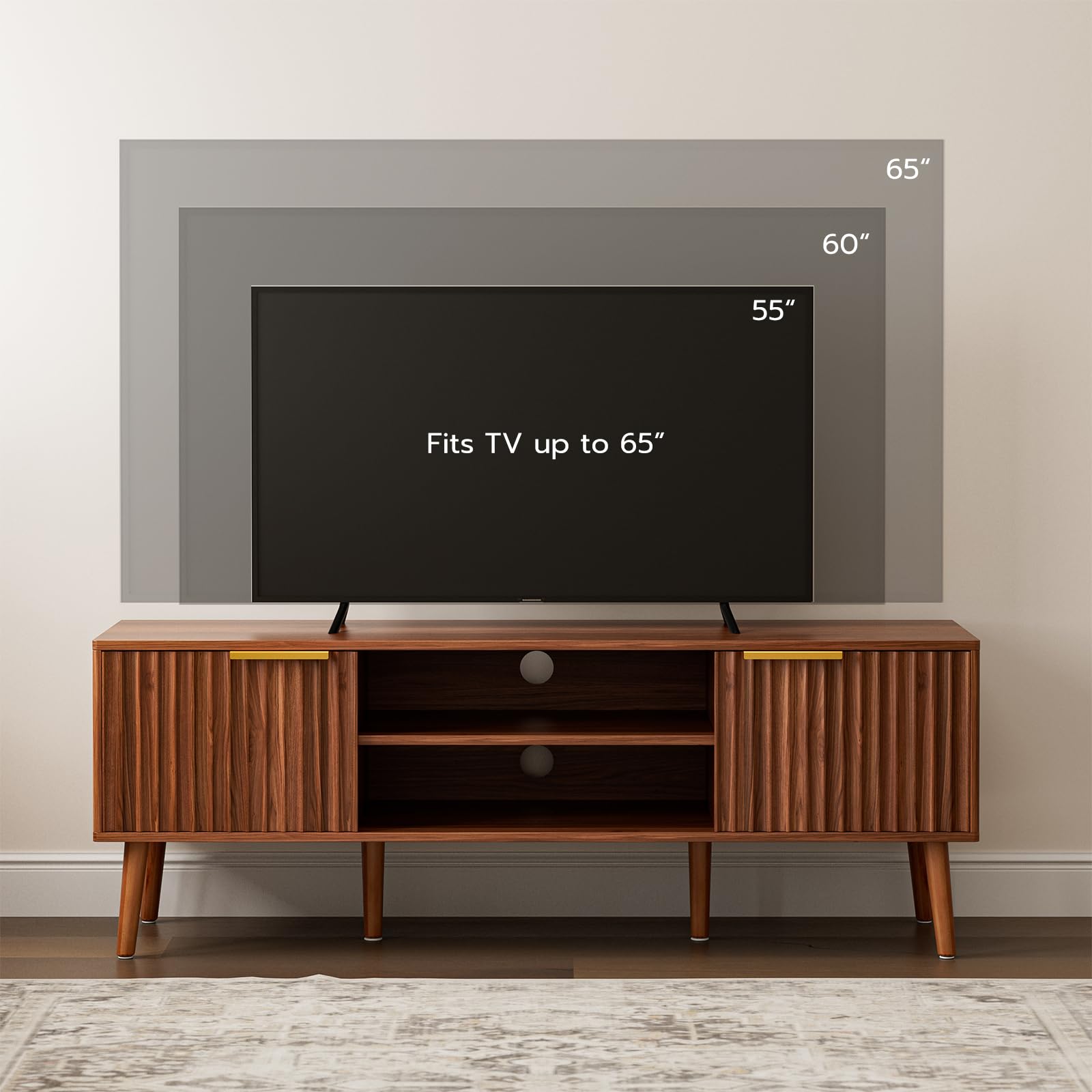 ARTPOWER Mobile TV Scanalato 55 Pollici - Supporto TV Moderno Mid-Century Per TV 55/60/65 Pollici - Console Con Contenitore E Ante Onda