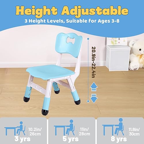 Miniatura 4 de FUNLIO Silla ajustable para niños (2 unidades), silla de 3 niveles de altura ajustable para niños de 3 a 8 años, silla infantil resistente con