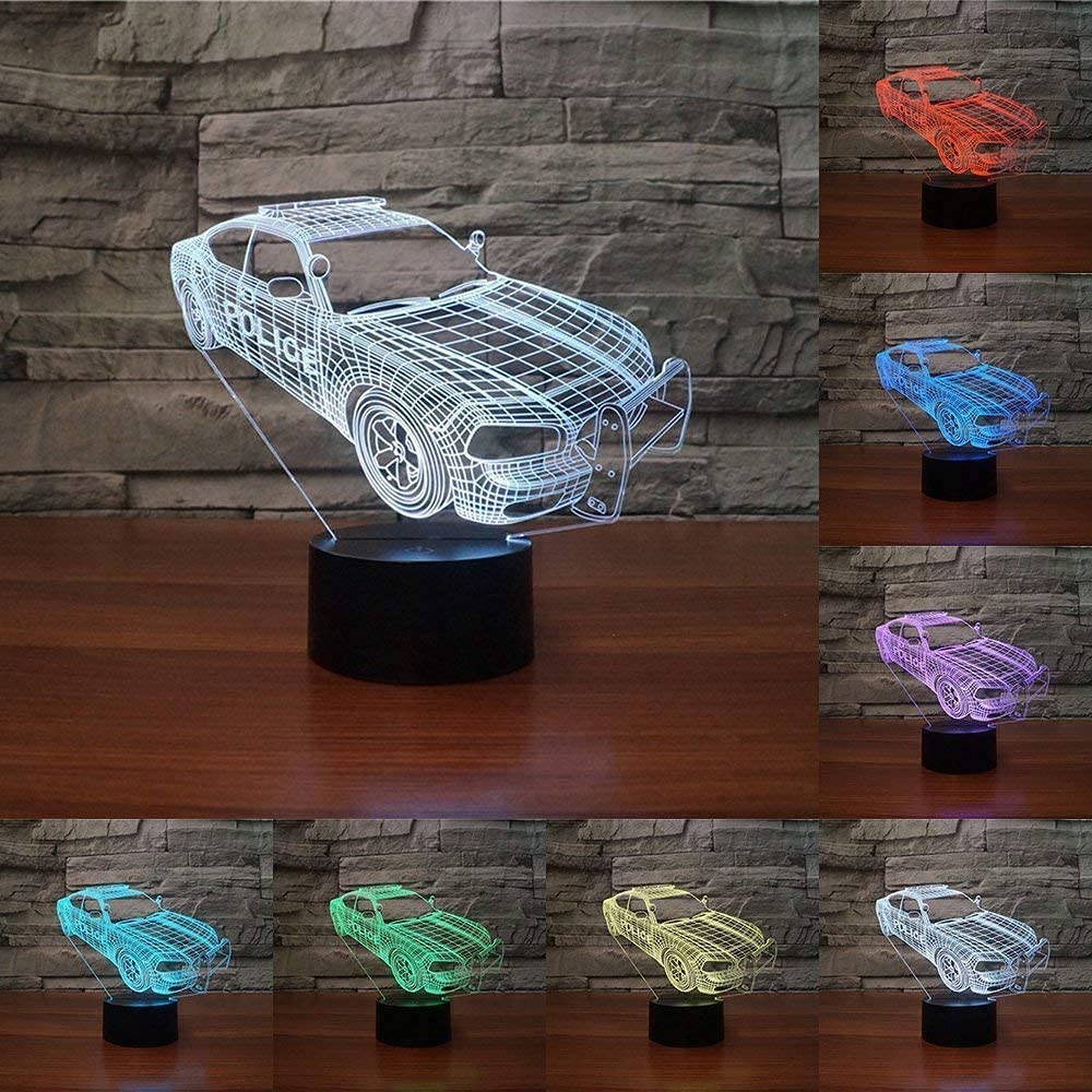 3D Polizeiauto Nachtlicht Mit Fernbedienung - 16 Farben, USB-Betrieb, Optische Täuschung LED Lampe