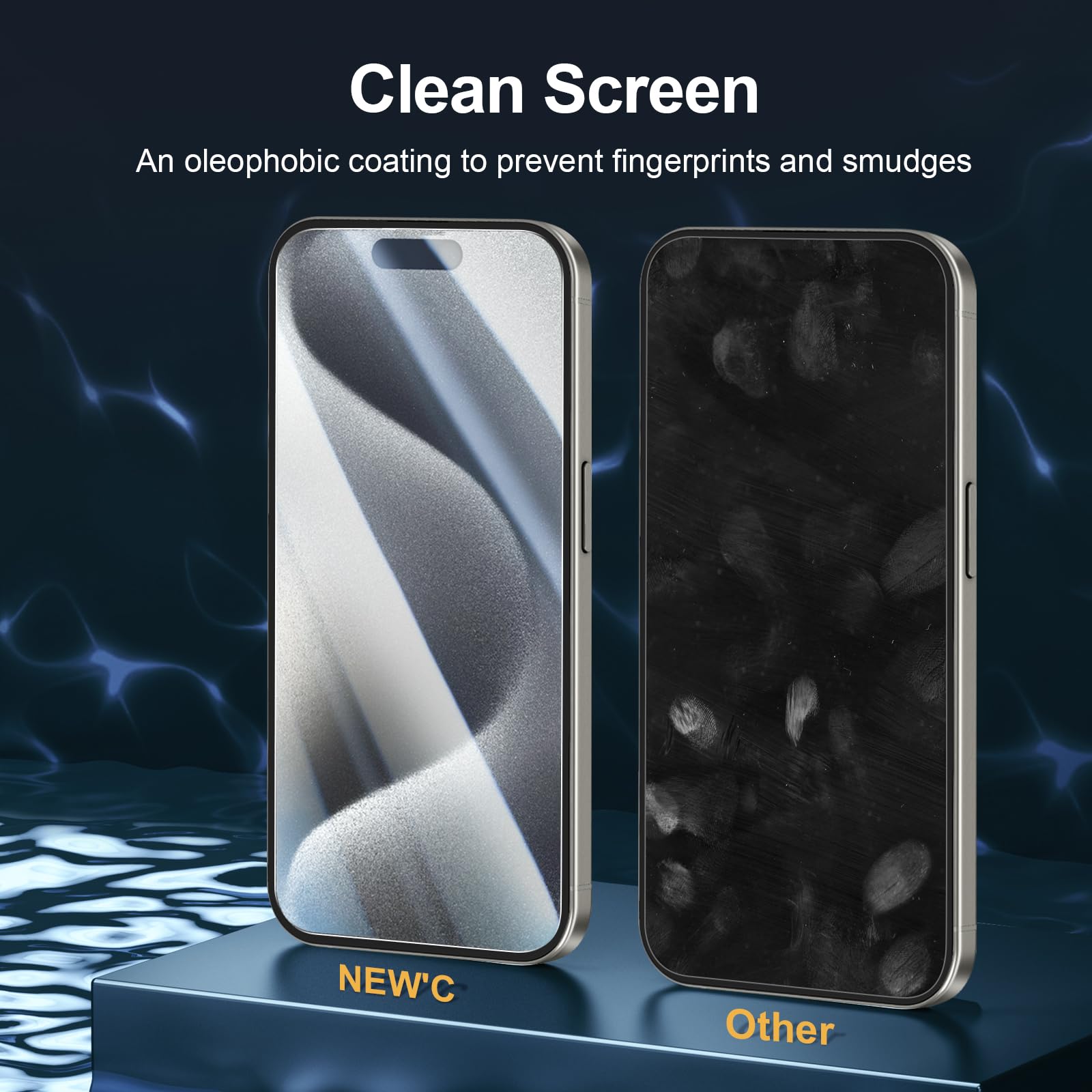 NEW'C 4 sztuki, 2 szt. ochraniaczy ekranu do iPhone'a 15 Pro (6,1 cala) + 2 szt. ochraniaczy obiektywu aparatu, ochrona czujnika, przyjazna dla obudowy folia ze szkła hartowanego