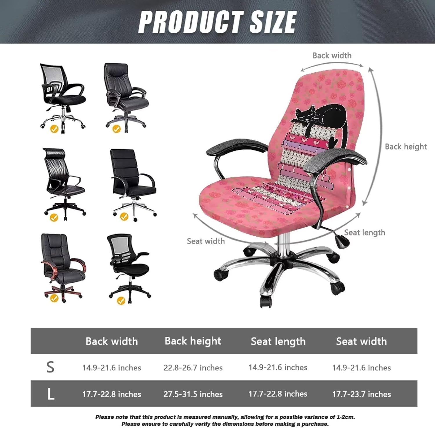 Black Cat Office Chair Covers Removable Computer Chair Slipcover Universal Office Chair Seat Cushion Covers Rotating Desk Chair Slipcover Stretch Boss Chair Seat Cover,S