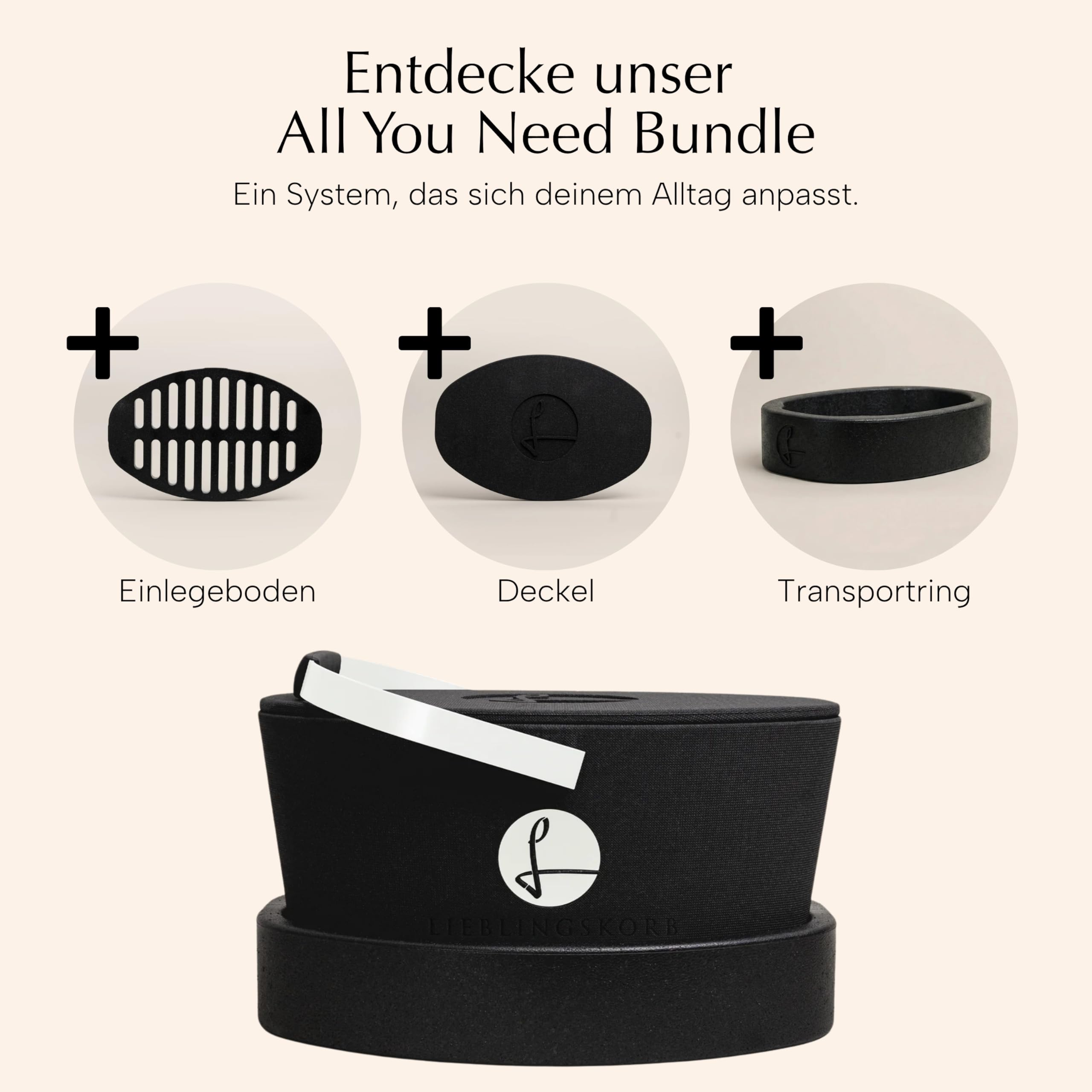 LIEBLINGSKORB Edge Black Champagner inkl. Deckel - ultraleichter, kippsicherer & formstabiler Einkaufskorb - Made in Germany - thermoisolierend & abwaschbar - ideal für Picknick & unterwegs