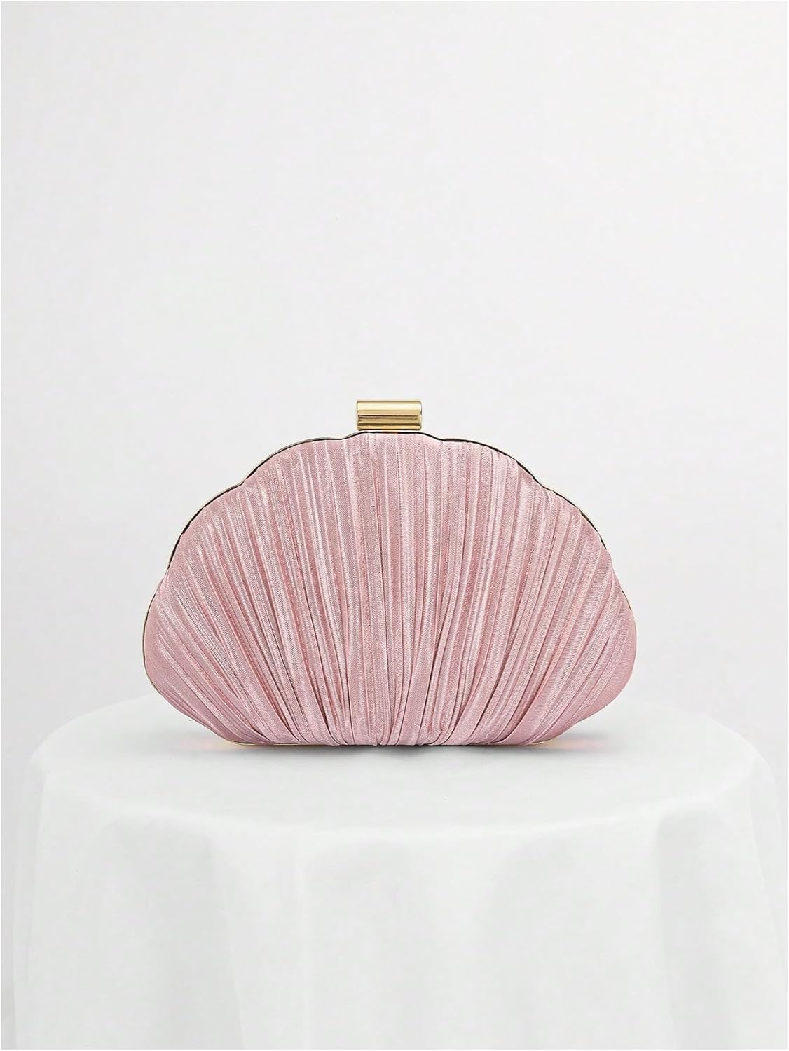 QWINEE Women's Shell Shaped Clutch Purse Ruched Mini Crossbody Bag Elegant Evening Handbag with Chain Strap