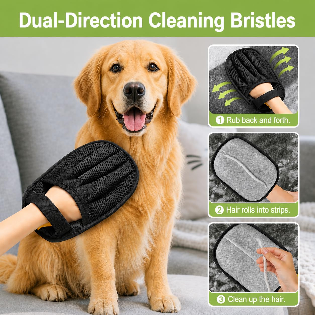 Guante de depilación de mascotas para gatos y perros, guante de aseo electrostático de cinco dedos mejorado, removedor de pelo de mascotas reutilizable para sofá, alfombra, asientos de coche y