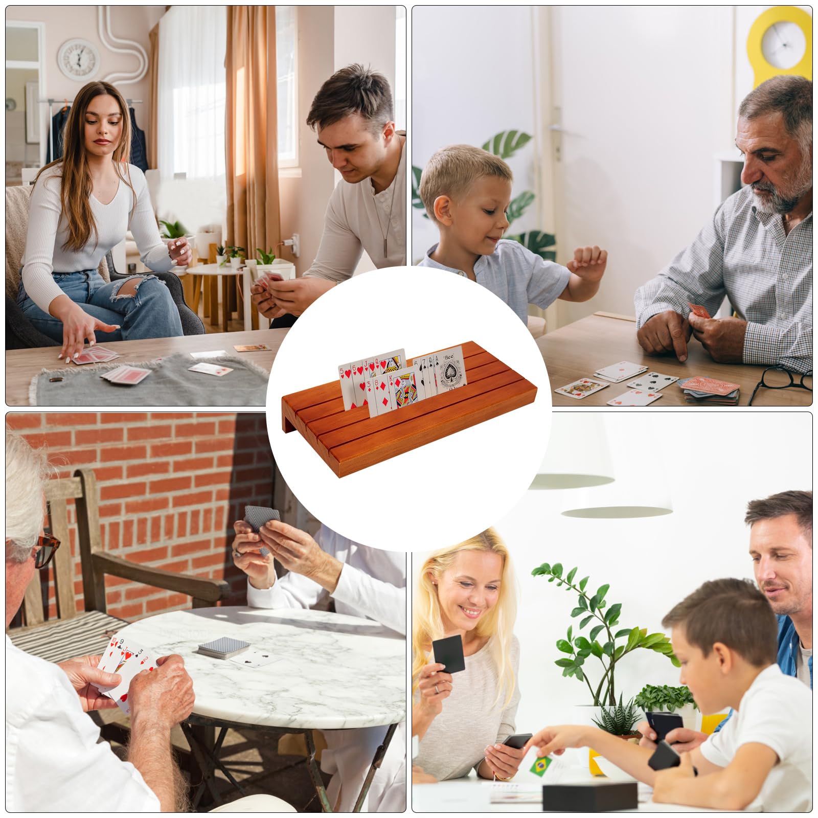 2 soporte para tarjetas para niños y juego, madera, manos libres, póker, 33